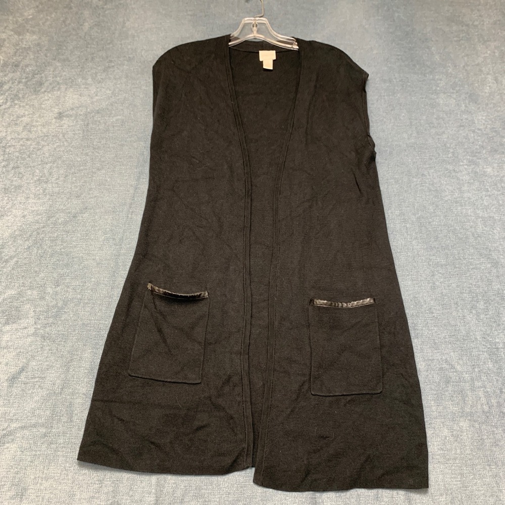 Chico's Cardigan Sweater Women's 1 Black Sleeveless Pockets Knitted Open Front